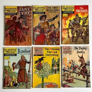 6 COMIC LOT Classics Illustrated and CI Junior -Jane Eyre 39, Three Musketeers 1